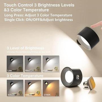 Kitloo LED Wall Lamps / Sconces with 360° Rotation Magnetic Ball, 3 Brightness Levels & 3 Color Temperatures, Wireless Wall Light for Night Reading, Pack of 1 - Imported from UK